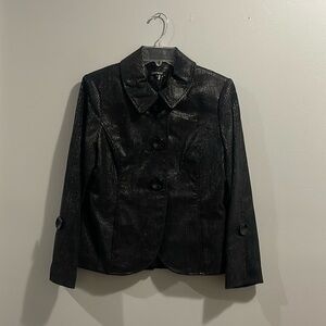 600 West Collection Jacket Black Metallic Glen Plaid Size 8